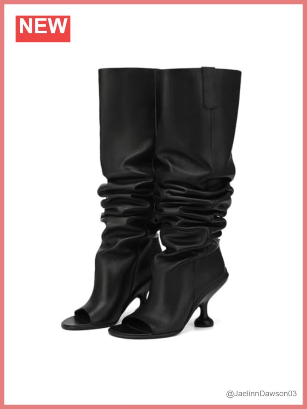 Faux Leather Wide Calf Knee High Kitten Heel Boots Women Pull On Peep Toe